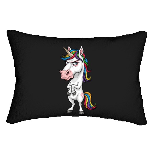 Moody Rainbow Unicorn: Not Today! Lumbar Pillows