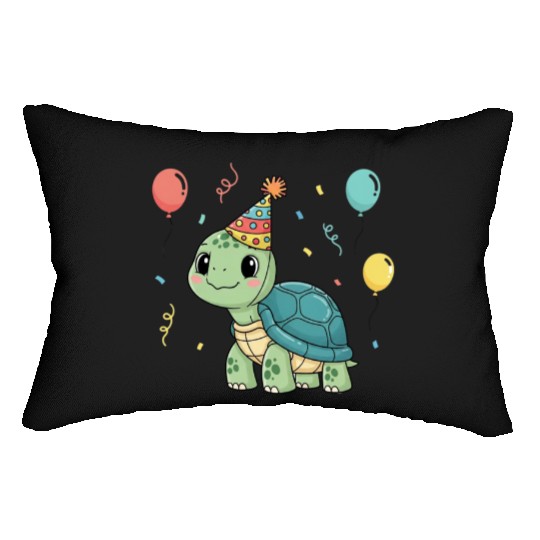 Turtle Wearing a Party Hat Lumbar Pillows