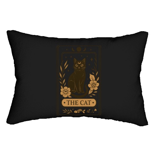The Cat Tarot Card, Mystical Black Cat, Celestial Lumbar Pillows