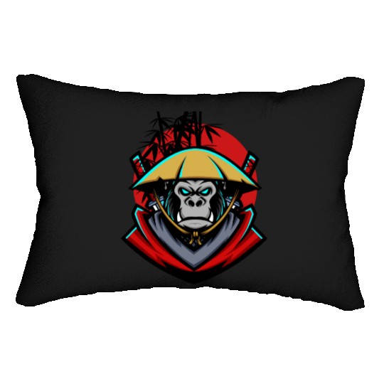 monkey samurai and bamboo sticks Lumbar Pillows