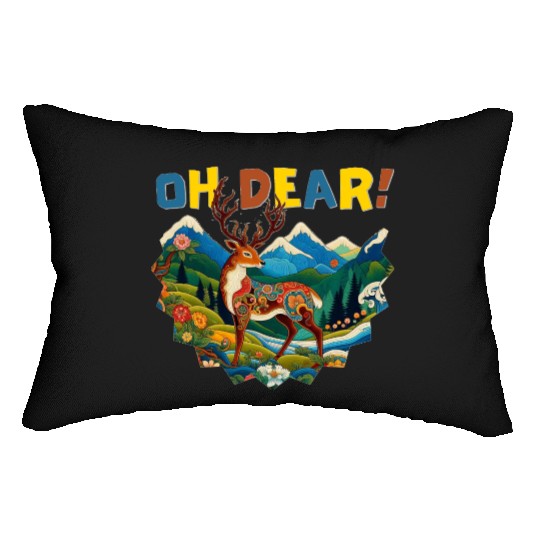 Oh-Dear-Wanderlust-Deer-in-Jungle-Tibetan-Folk-Art Lumbar Pillows