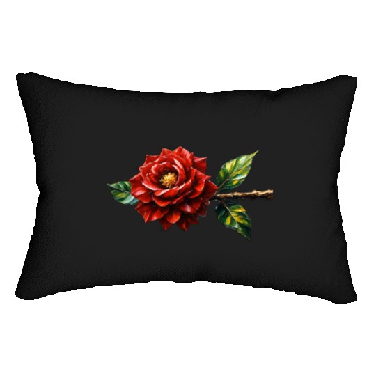 Crimson Rose Bloom – Botanical Clipart Lumbar Pillows