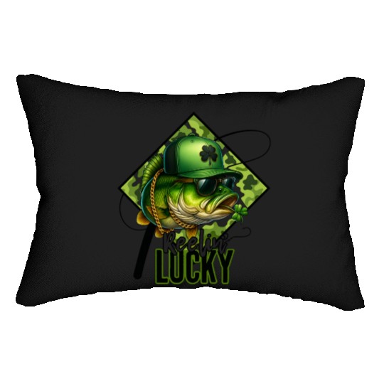 Reelin' Lucky Bass Fish Lumbar Pillows