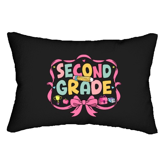 Preppy Back To School Second Grade Coquette Bow Lumbar Pillows