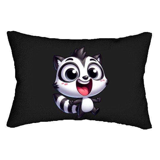 Kawaii raccoon cartoon joy cute fun kids Lumbar Pillows