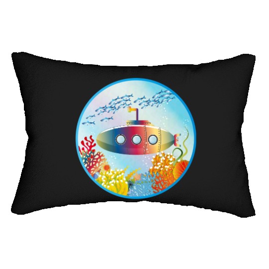 Colorful Submarine in a Tropical Coral Reef Lumbar Pillows