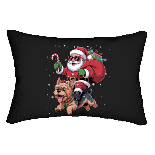 Santa Claus Yorkie Dog Christmas In July Lumbar Pillows