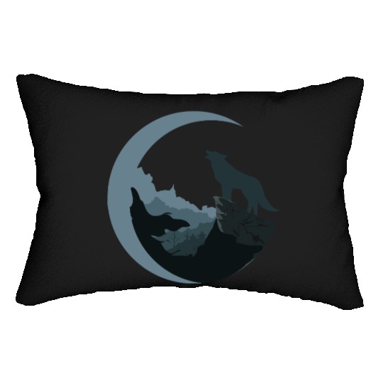 Wolf Moon Silhouette Lumbar Pillows