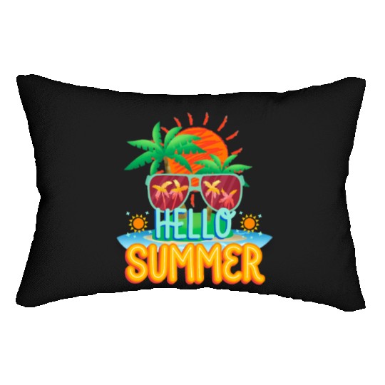 Vibrant Summer Sun and Palm Sunglasses Design Lumbar Pillows