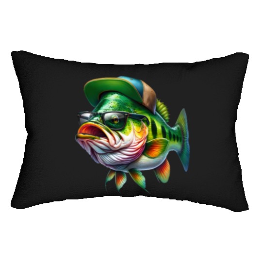 Cool Bass Fish with Green Hat and Glasses Lumbar Pillows