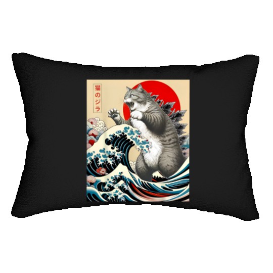 Catzilla Cat Japanese Art Funny Cat Lumbar Pillows