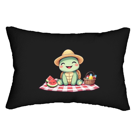 Whimsical Picnic Turtle Illustration Lumbar Pillows