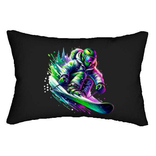 Vibrant Neon Skiing Warrior Lumbar Pillows