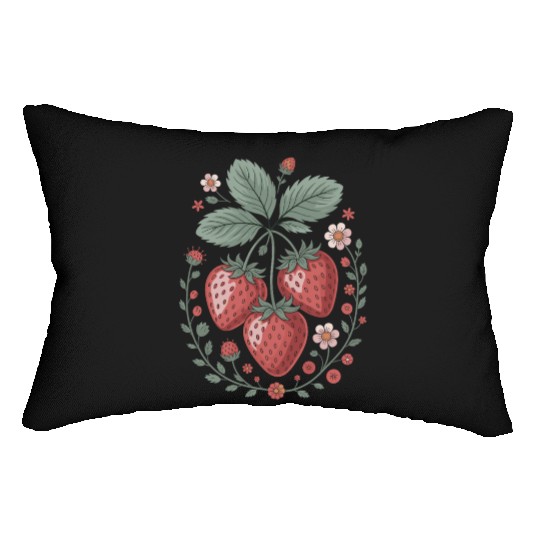 Charming Strawberry and Floral Art for Nature Lumbar Pillows