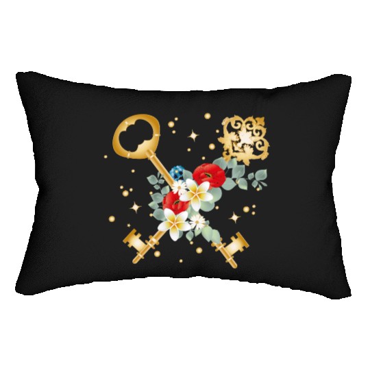 Crossed Keys with Flowers in Gold Style Lumbar Pillows