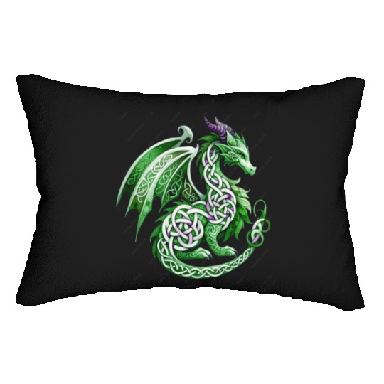 Mythical Green Celtic Dragon Fantasy Art Lumbar Pillows
