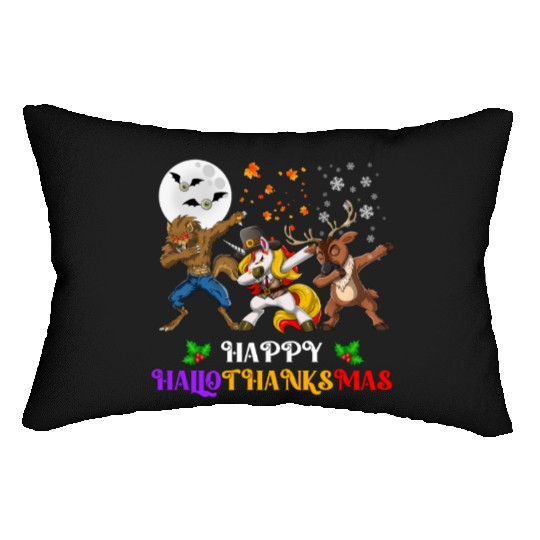 Happy Hallothanksmas Dabbing werewolf Unicorn Deer Lumbar Pillows