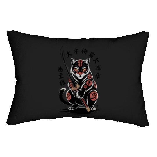 Mythical Japanese Warrior Cat Design Lumbar Pillows