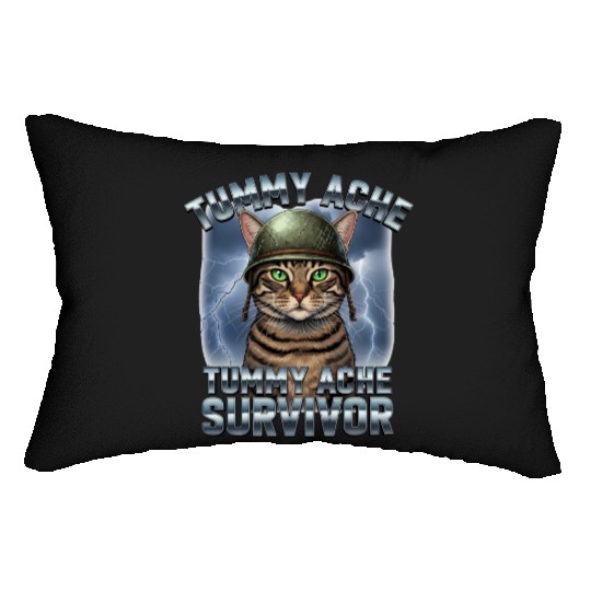 Funny Brave Cat Tummy Ache Survivor Meme Art Lumbar Pillows