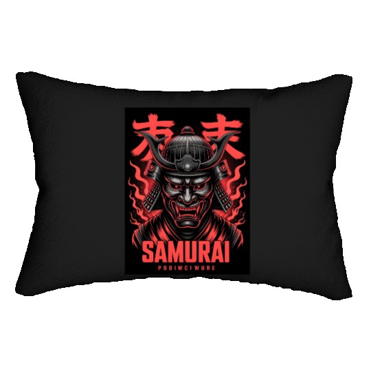 Fierce Samurai Mask – Warrior Spirit Art Lumbar Pillows