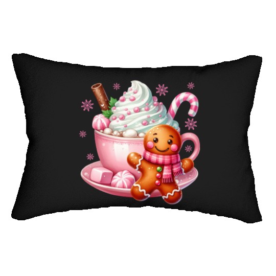 Whimsical Holiday Hot Chocolate Scene Lumbar Pillows