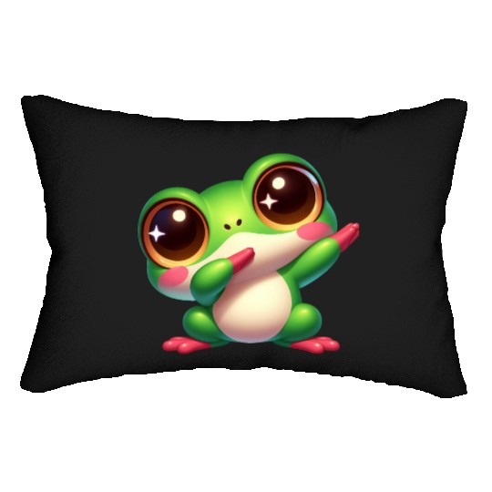 Cute frog dab dance gamer chibi cartoon kawaii Lumbar Pillows