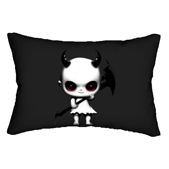 Cute Demon Baby with Horns and Bat Wings Lumbar Pillows