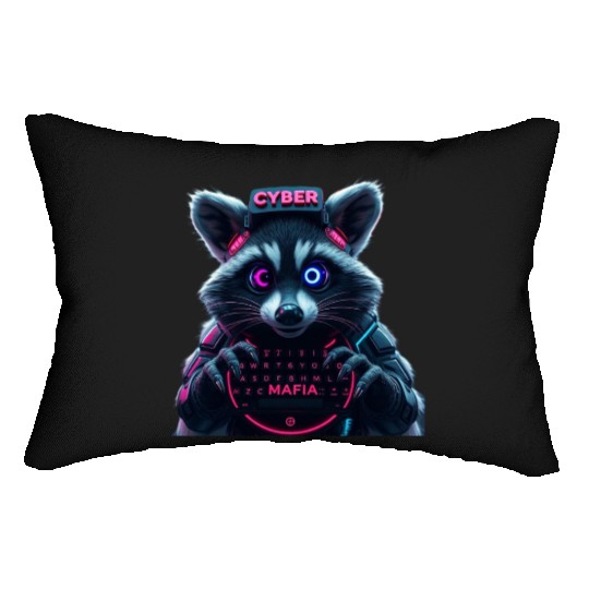 Cyber Raccoon with Neon Mafia Theme Lumbar Pillows