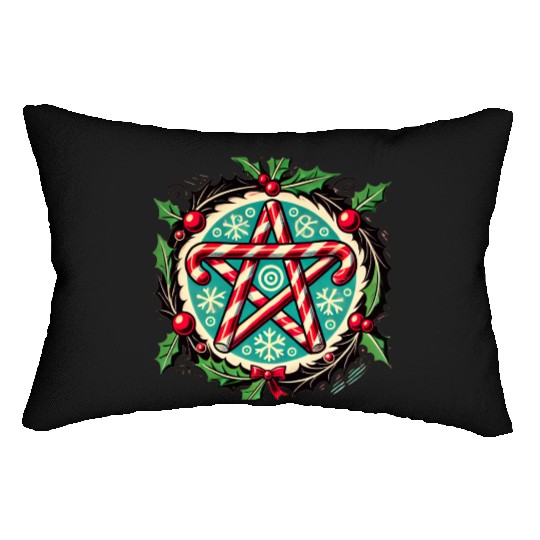 Yule Pentacle with Candy Canes Pagan Holiday Desig Lumbar Pillows