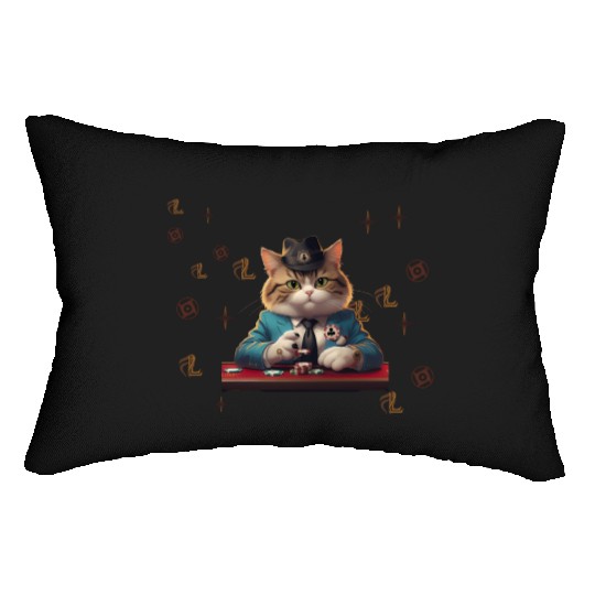 Cat Poker Dealer in Suit Lumbar Pillows