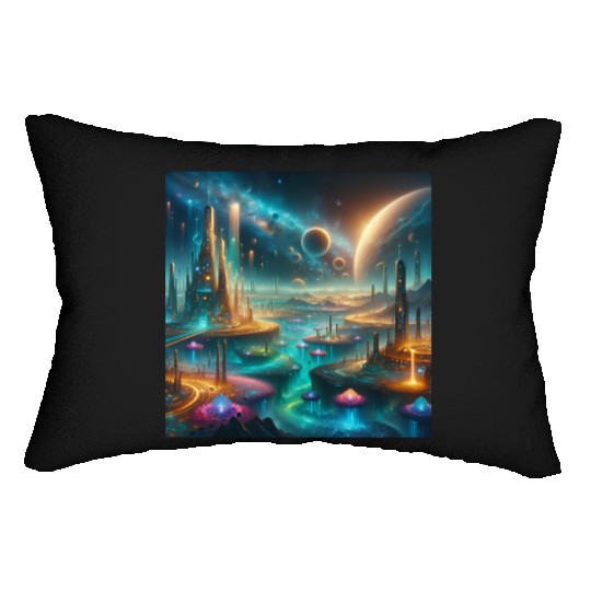Futuristic Alien Landscape Design Fantasy Sci-Fi Lumbar Pillows