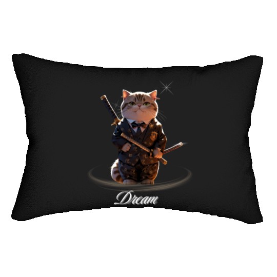 Samurai Cat in Formal Kimono Lumbar Pillows