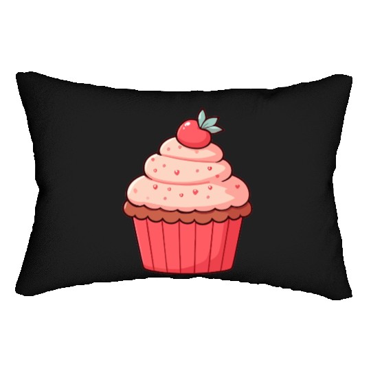 Sweet Strawberry Cupcake Illustration Lumbar Pillows