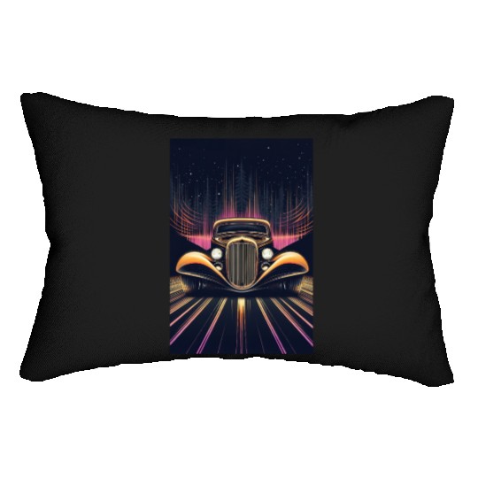 Retro Ride Through Neon Nights Lumbar Pillows