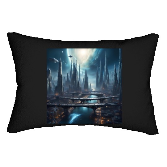 Magic City with Skyscraper Sci-Fi Alien Planet Lumbar Pillows