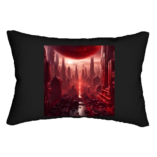 Red Megapolis City On Alien Planet Sci-Fi Topic Lumbar Pillows