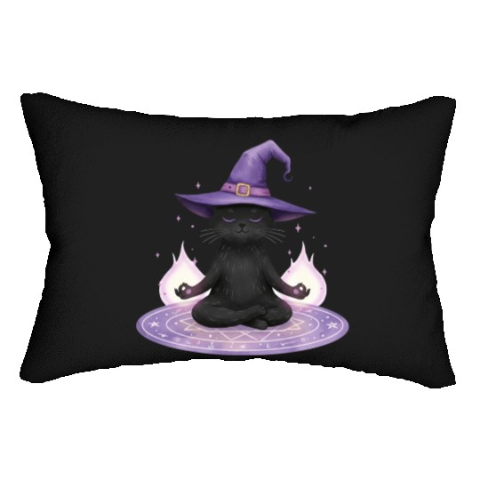Whimsical Black Cat Wizard Design Lumbar Pillows