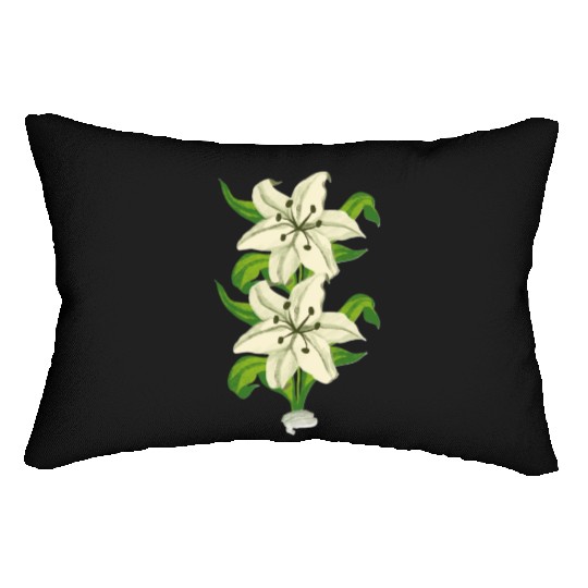 Elegant White Lily Botanical Illustration Lumbar Pillows