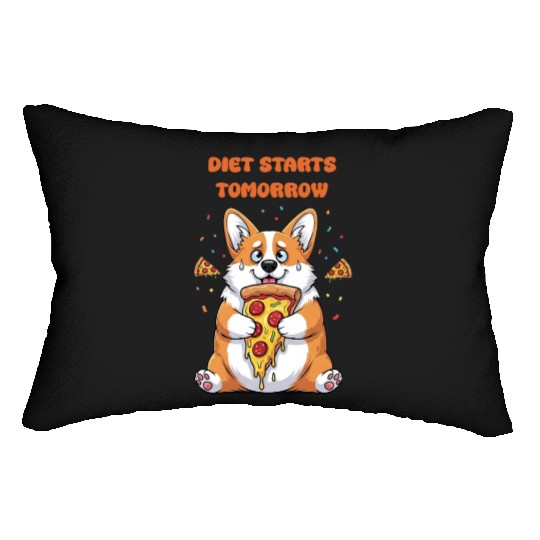 Cuddly Corgi Eating Pizza Meme Lumbar Pillows