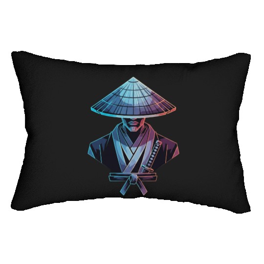 Futuristic Samurai with Neon Hat Lumbar Pillows
