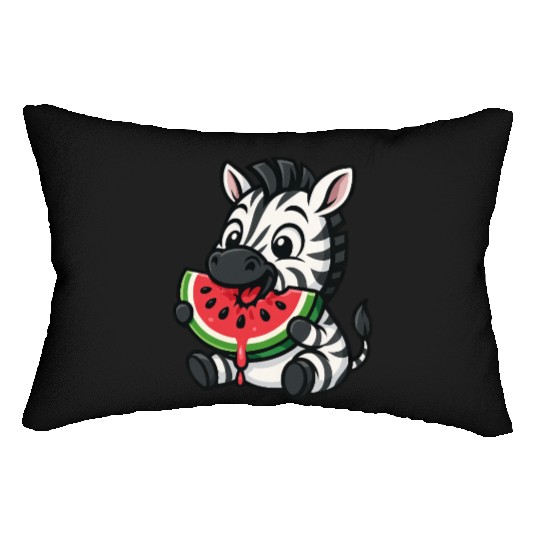 Funny zebra watermelon fruit summer cartoon Lumbar Pillows