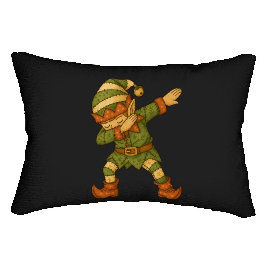 Patchwork Dabbing Elf Christmas Vintage Folk Art Lumbar Pillows