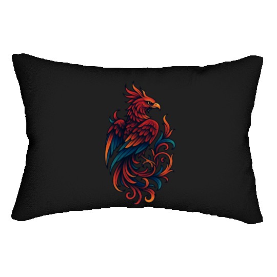 Vibrant Mythical Phoenix Tattoo Design Lumbar Pillows