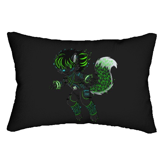 Cyberpunk Hacker Fursuit - Binary Neon Furry Lumbar Pillows