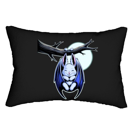 Spooky Cute Kawaii Vampire Bat Bunny and Moon  Lumbar Pillows