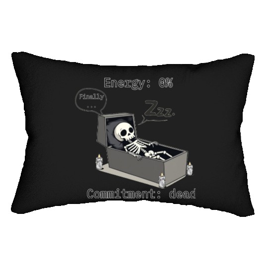 Sleepy Energy 0% – Funny Skeleton Coffin Meme Lumbar Pillows