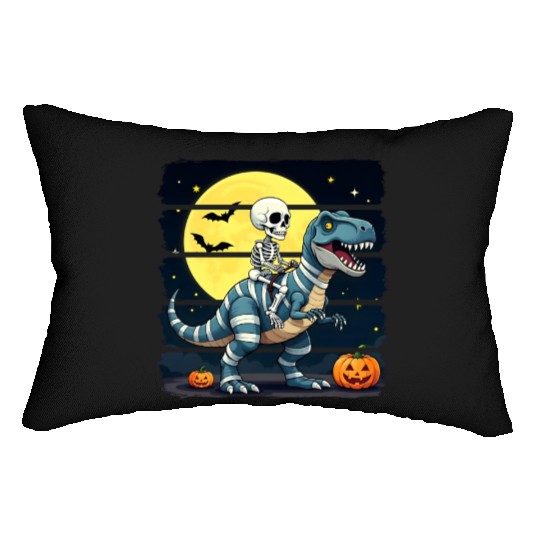 Skeleton Riding Mummy Dinosaur Funny Halloween Lumbar Pillows
