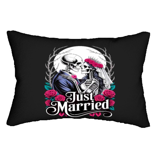 Gothic Just Married Skeletons Bride and Groom Lumbar Pillows