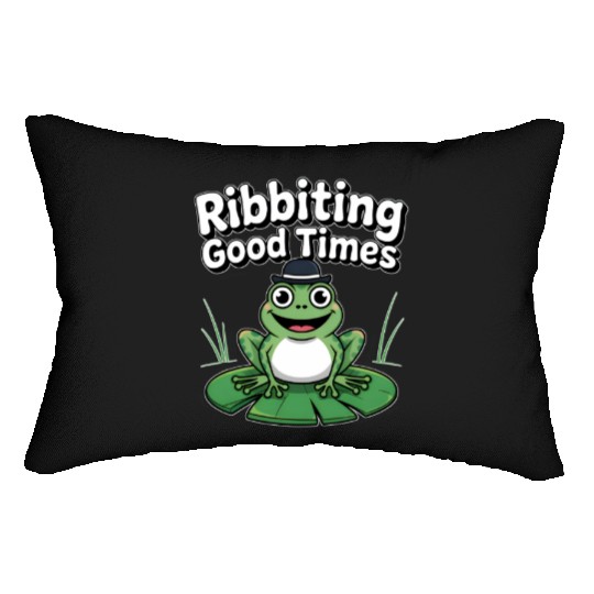 Whimsical Frog with Hat and Lily Pads Lumbar Pillows