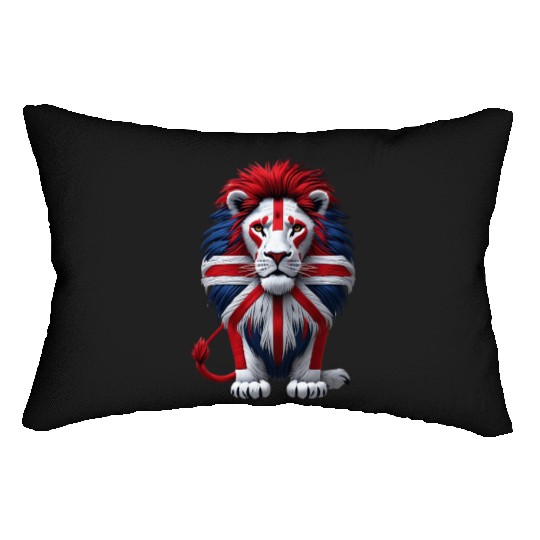 British Lion with Union Jack Flag Graphic Design Lumbar Pillows